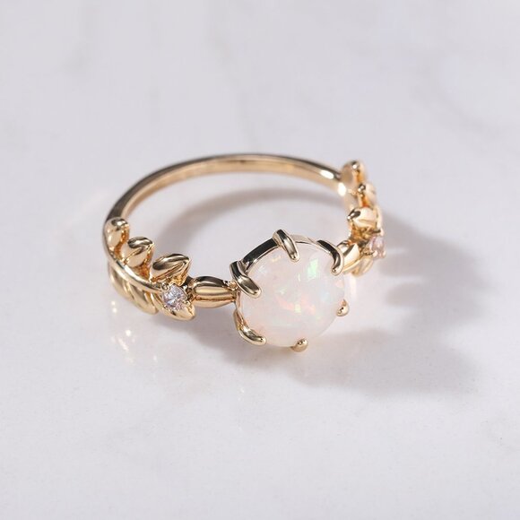 ✔ OFFER ACCEPT Jewelry - ✨Dainty Opal CZ Gold Plated Beautiful Fashion Leaf Trendy Ring Women, UNVN12038